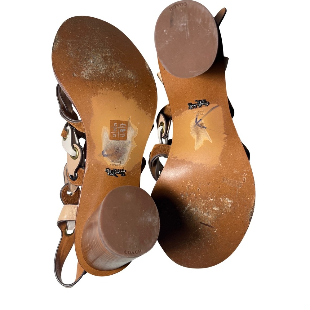 Coach Women Gladiator Block‎ Heel Sandals Tan Brown White Leather Size 7.5 - Picture 5 of 8